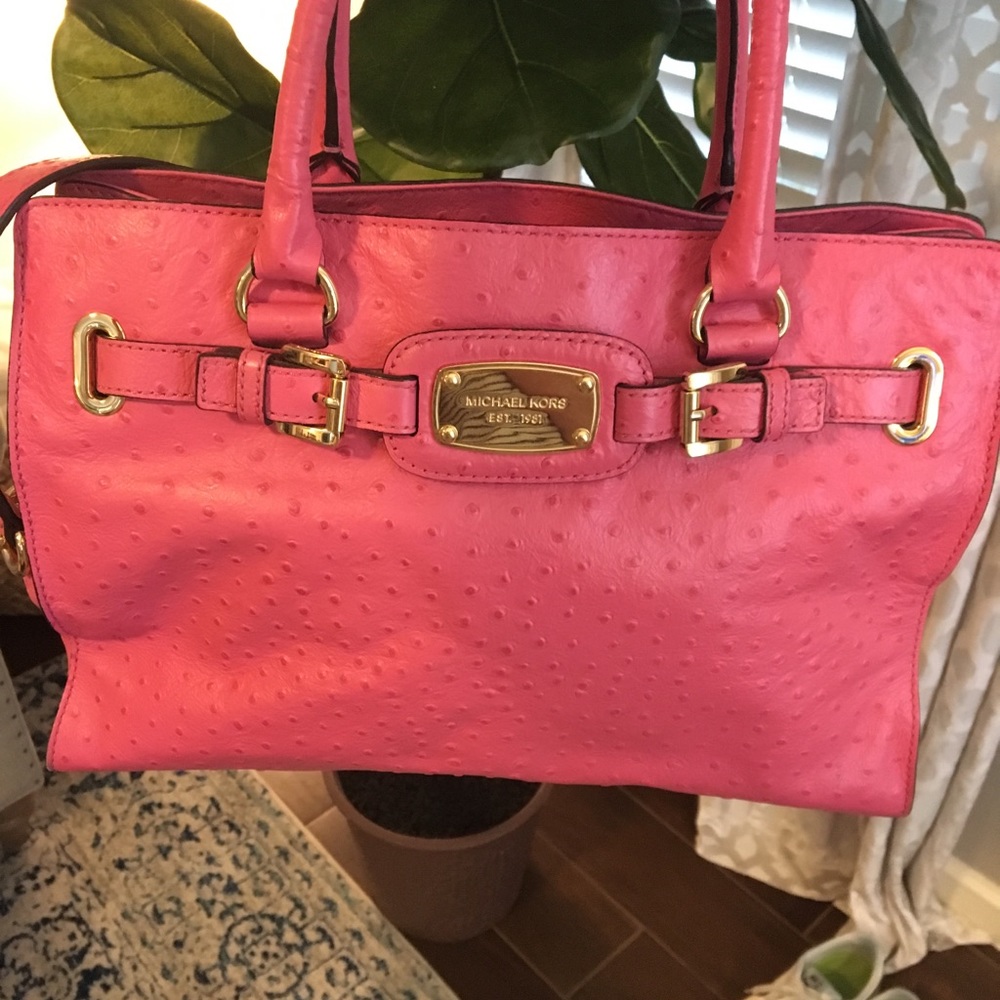 Michael Kors Hamilton Pink Ostrich Leather Tote